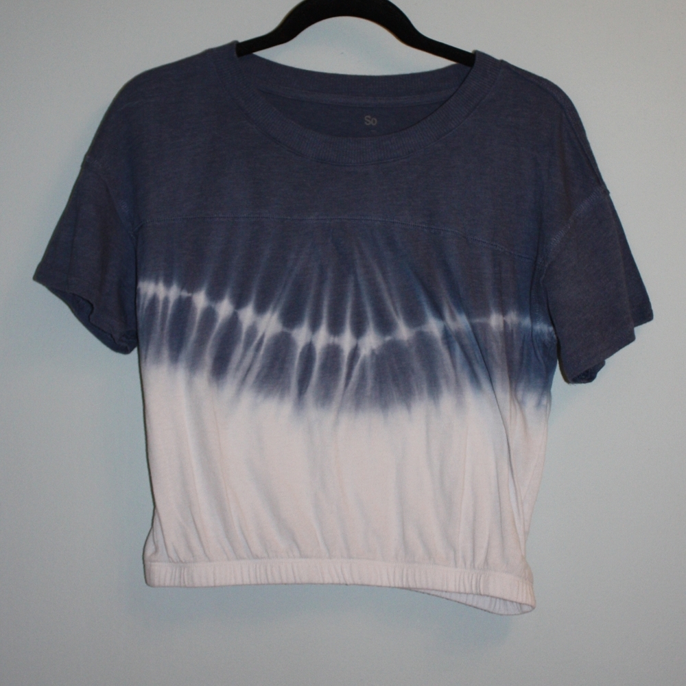 Blue & White Tie Dye Elastic Waist Top (S)/SO